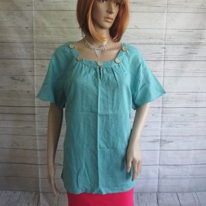 NWT - ORCHADIA cute blouse - sz L - MSRP $52.00
